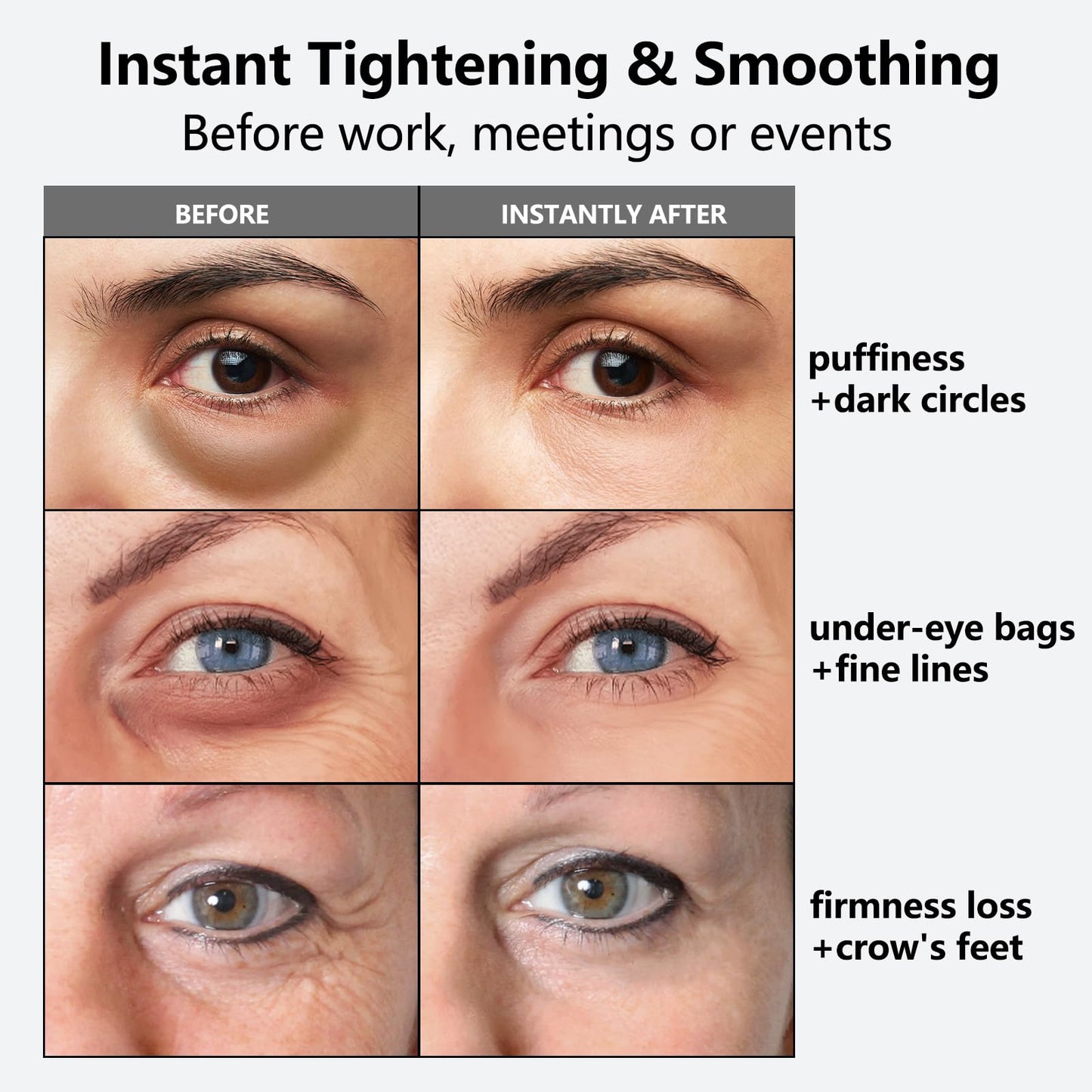 Instant Eye Tightener, Temporary Tightener, Reduces Eye Bags, Wrinkles, Puffiness, Dark Circles and Crow's Feet in 3 Minutes, Anti-Aging, Firming and Hydrating Triple Effect 1 Fl oz (Pack of 1)