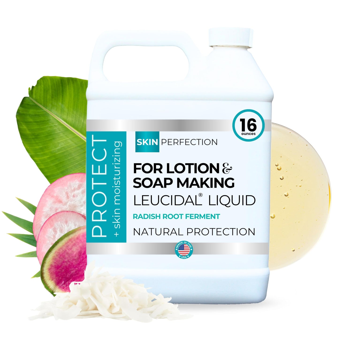 Skin Perfection Leucidal Liquid - Natural Radish Root Preservative for Lotion Making Alternative with Vitamin C Serum & Hyaluronic Acid Body Lotion Water-Soluble DIY Skincare Serums Creams 16oz