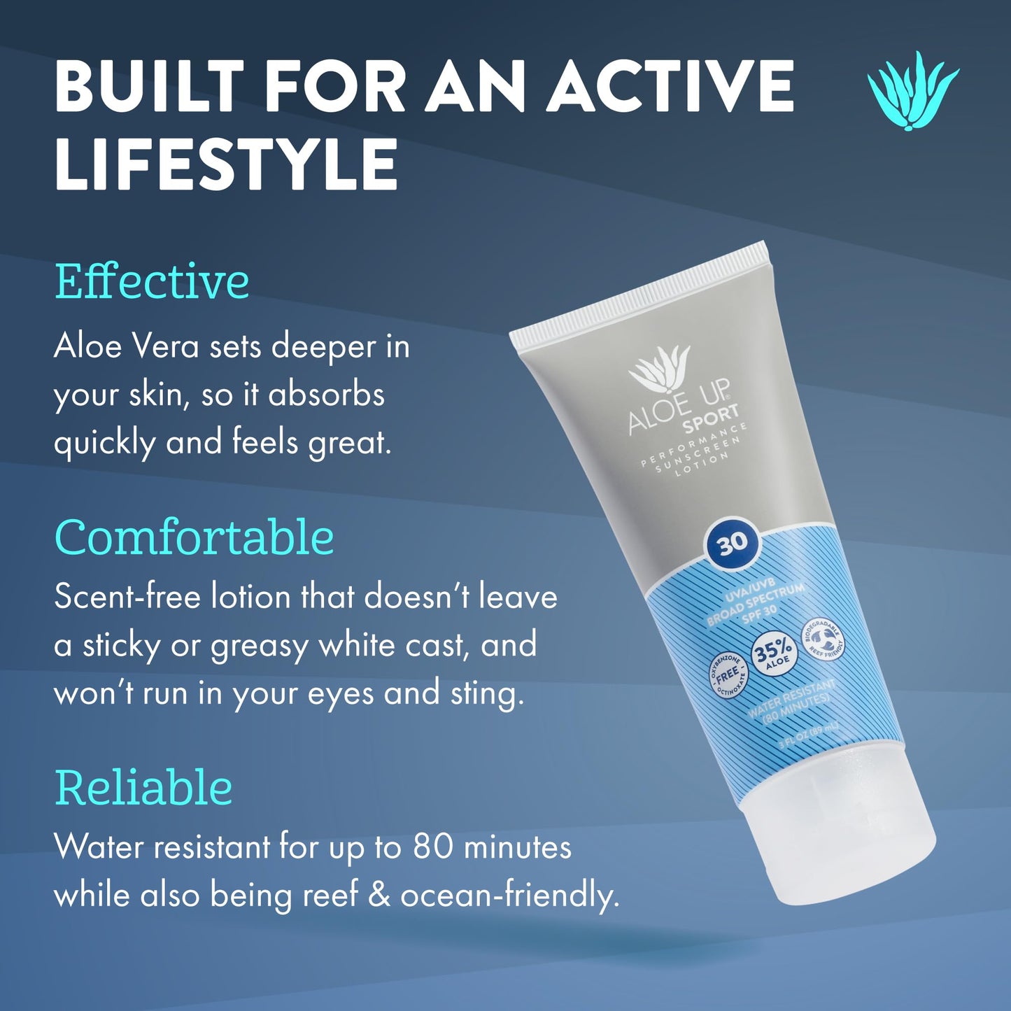 Aloe Up Sport Sunscreen Body Lotion SPF 30 | Broad Spectrum Sunblock Aloe Vera Gel | Non-Greasy,Skin Sun Protection, No White Cast |, Water Resistant 80 Minutes | Fragrance-Free, 3 Oz