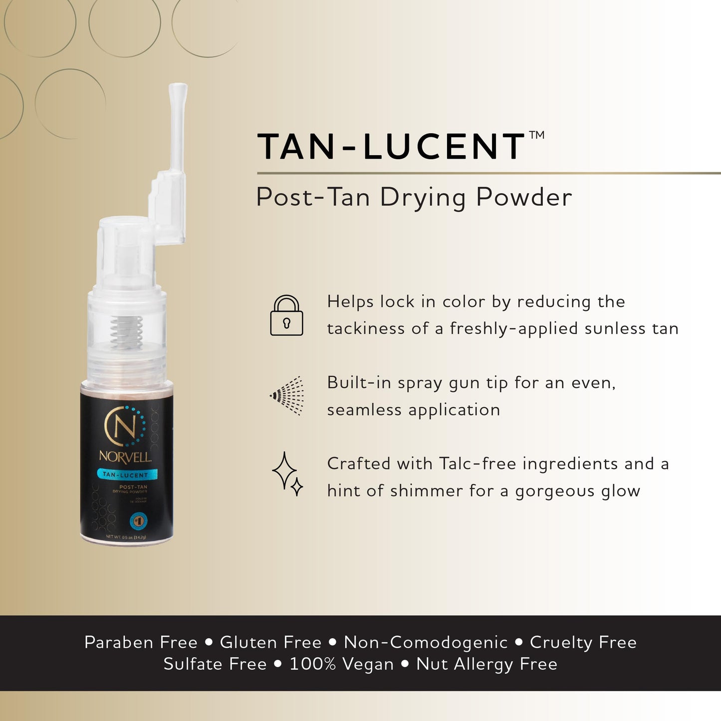 Norvell Post Sunless Tan-Lucent Talc Free Tinted Drying Powder 0.5 oz – Finishing Powder for Flawless Spray Tan, Absorbs Moisture, Prevents Streaks & Enhances Color