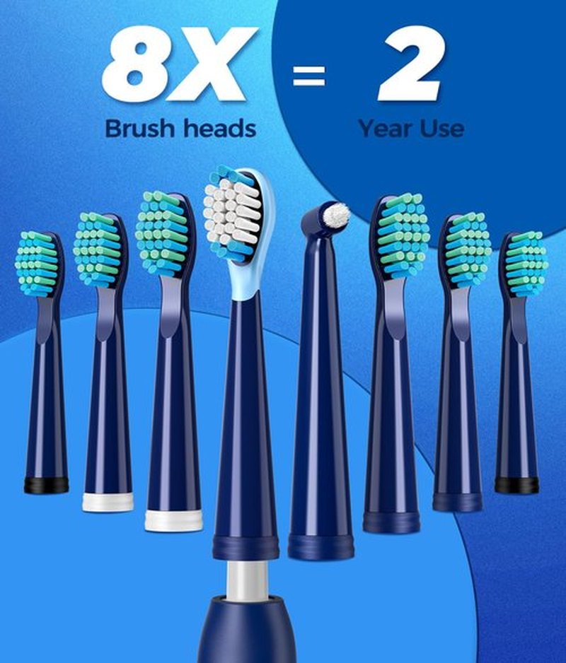 TEETHEORY Electric Toothbrush with Travel Case, Sonic Toothbrush for Adults with 8 Brush Heads for 2-Year Use, 40000 VPM Deep Clean Rechargeable Toothbrushes Last 30 Days with 5 Mode (Deepblue)