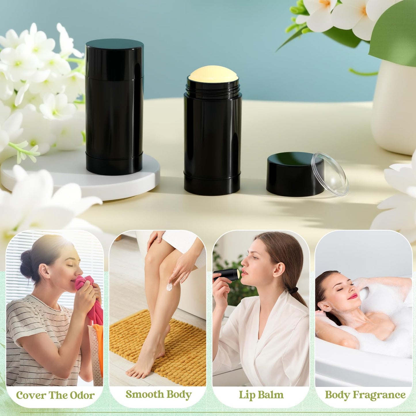 Teenyyou 30 Pcs Empty Deodorant Containers Twist up Filling Stick Plastic Deodorant Container Refillable Bottles Bottomfill Round Lip Balm Tubes for Homemade DIY Lipstick Crayon(50 ml,Black)
