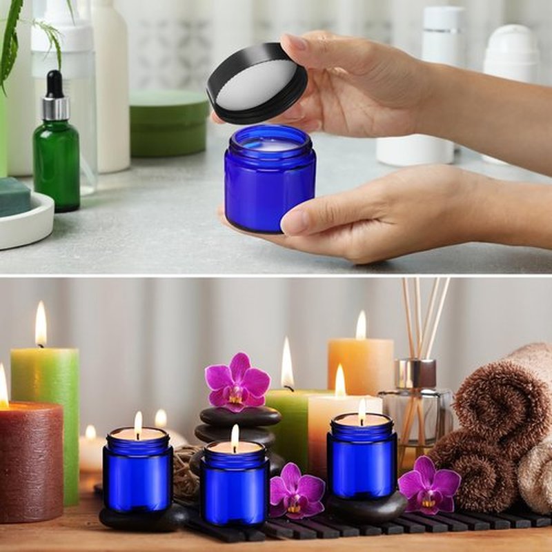 Norme 48 Pcs 4 oz Glass Jars with Lids Leakproof Round Airtight Jars Empty Cosmetic Jars with Inner Liners Lid for Storing Lotions Powder Ointments Candle Making (Cobalt Blue)