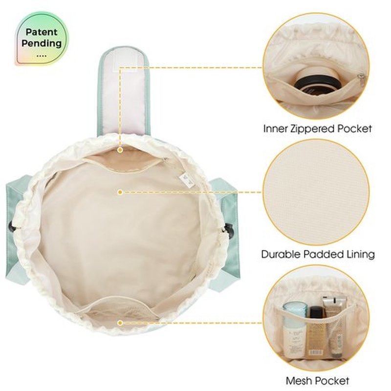 Barrel Drawstring Makeup Bag Large Cosmetic Bag Make up Bags Toiletry Organizer for Women (Mint Green) (Patent)