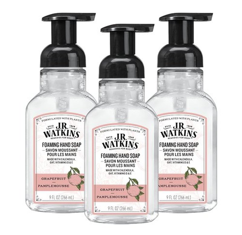 J.R. Watkins Foaming Hand Soap with Pump Dispenser, Moisturizing Foam Hand Wash, All Natural, Alcohol-Free, Cruelty-Free, Grapefruit, 9 fl oz, 3 Pack