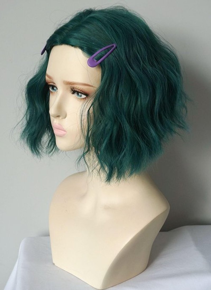 Short Green wig girl Curly Wig Synthetic hair wig green Curly Wig 8inches green costume wig for Women and girl (blue)