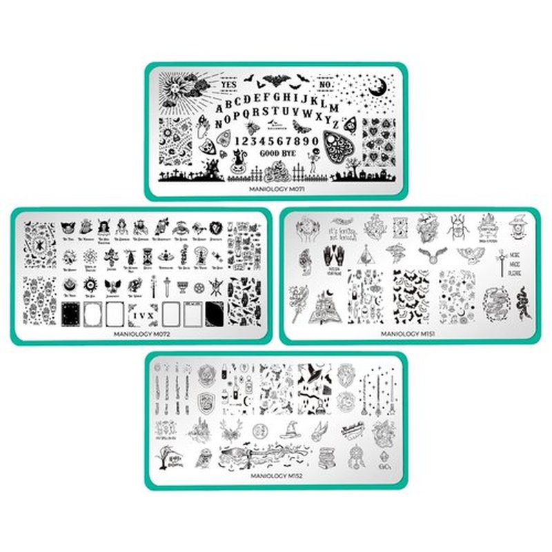 Maniology Sorcery and Spells Nail Stamping Plate Set, Halloween Plates Bundle, Sorcery Wizards Spirit Speaks Ouija Board Tarot Cards Manicure