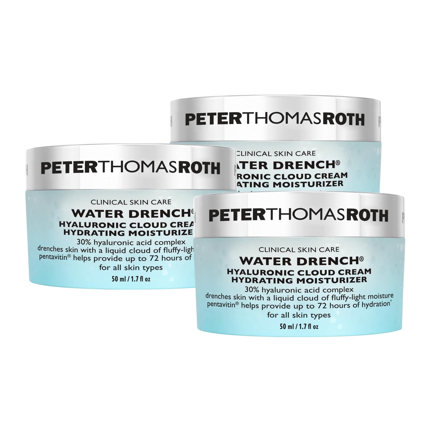 Peter Thomas Roth | Water Drench Hyaluronic Cloud Cream Hydrating Refillable Moisturizer - Pack of 3 | Hyaluronic Acid Cream For All Skin Types, Line-Smoothing, Fragrance-Free