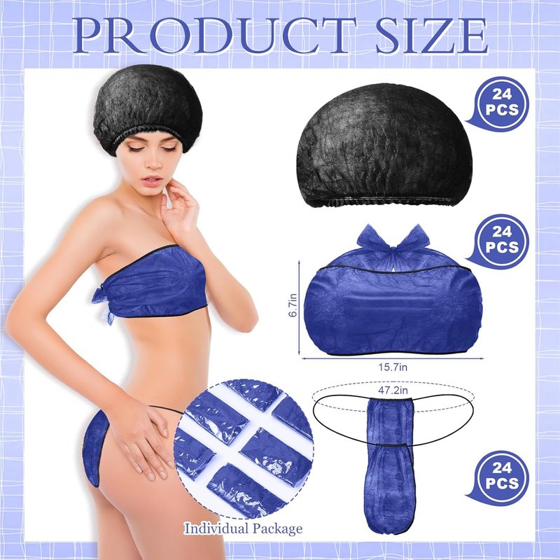 96 Pcs Spray Tanning Supplies Kit - Feet Pads, Hair Nets & Disposable Bra for Home or Salon | Navy Blue