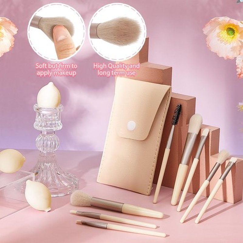 SiliFine 20 Pcs Travel Makeup Brush Set, 10 Pcs Mini Travel Make up Brush Set with Bag, 10 Pcs Makeup Sponge Princess Party Favor Set for Women Girl Home Travel Business Party Souvenirs (Nude)