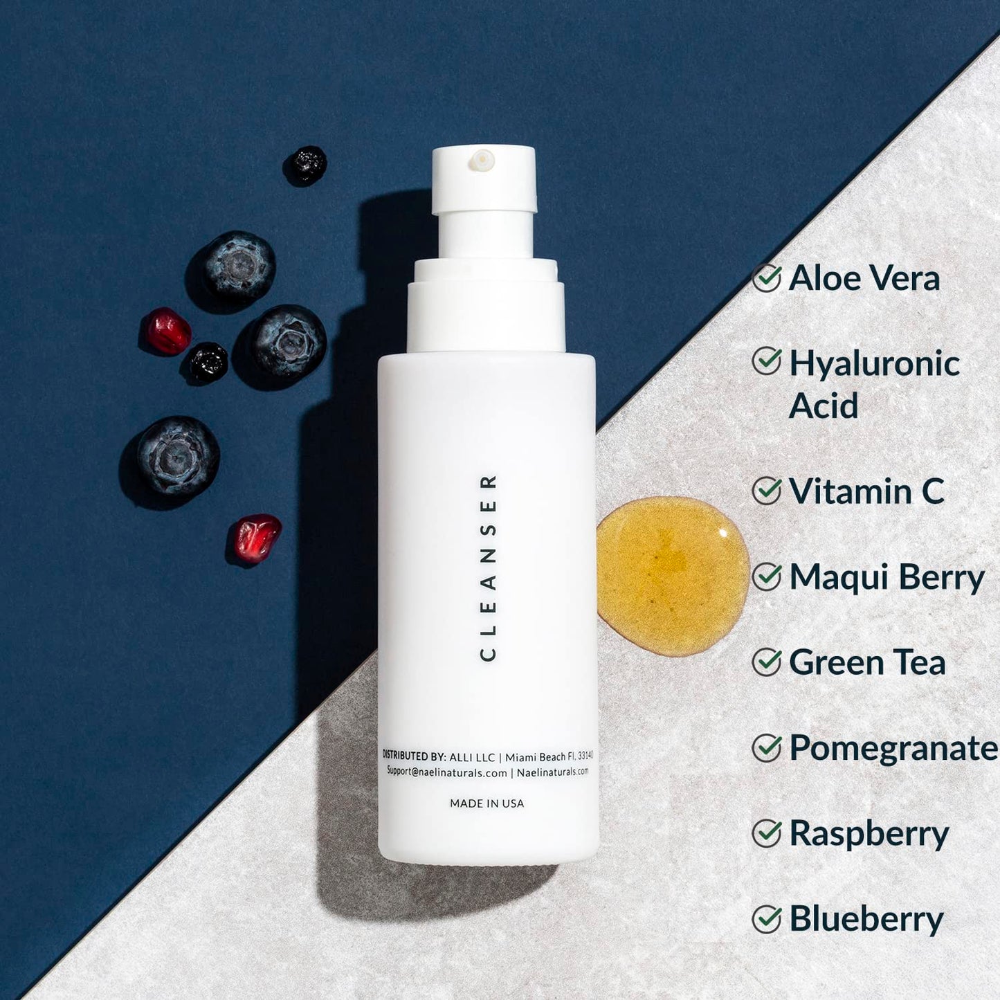 NAELI Gentle Face Cleanser - All Natural Anti Aging Vitamin C Face Wash for Sensitive & Dry Skin with Hyaluronic Acid & Antioxidants - Vegan & Cruelty Free, 4 oz