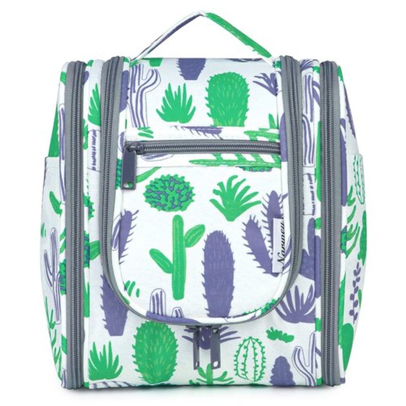 Narwey Small Hanging Toiletry Bag Women Travel Makeup Bag Organizer Toiletries Bag for Travel Size Essentials Accessories Cosmetics (Medium, Green Cactus)