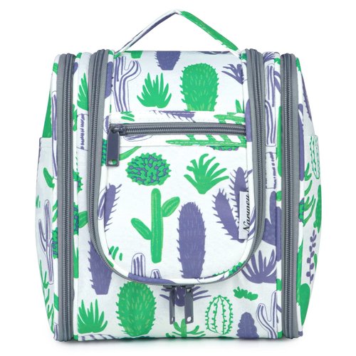 Narwey Small Hanging Toiletry Bag Women Travel Makeup Bag Organizer Toiletries Bag for Travel Size Essentials Accessories Cosmetics (Medium, Green Cactus)