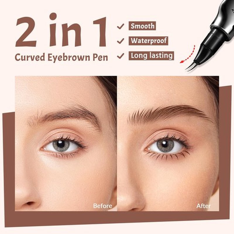 HOSAILY Curved Eyebrow Pen, 2 in 1 Waterproof Long Lasting Eyebrow Pencil Double Tip Lower Eyelash Pencil with 30° Curved Tip, Smudge Proof Microblading Eyebrow Pen Liquid Eye Makeup, 01 Light Brown