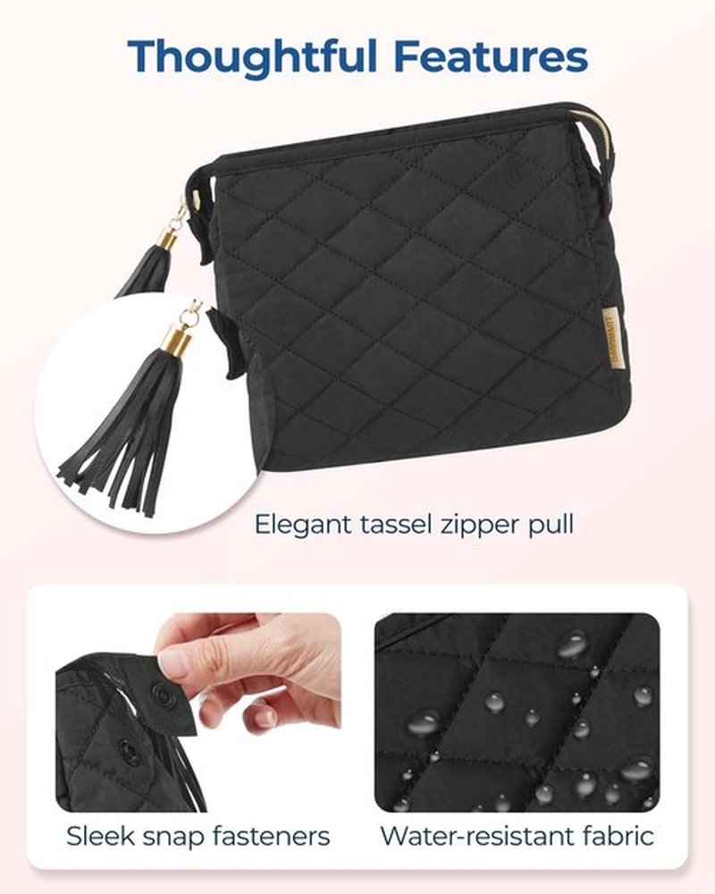 BAGSMART Makeup Bag Travel Cosmetic Bag, Puffy Make Up Bags for Women Large Capacity Makeup Organizer Case, Wide-open Pouch for Purse Storage Travel Essentials Toiletries Accessories Brushes, Black