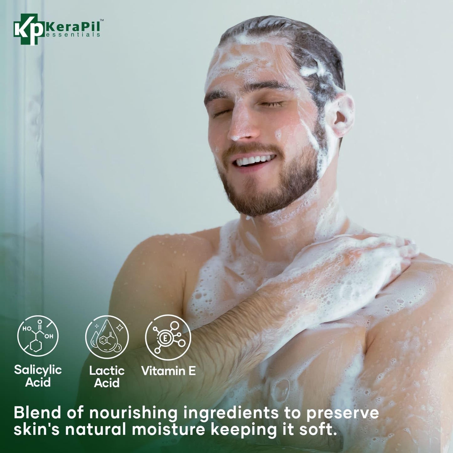 KERAPIL Bacterinyl Tea Tree Oil Body Wash - Antibacterial & Antifungal Support for Ringworm, Body Odors, Athlete’s Foot & Acne, Helps Soothe Itchy, Dry Skin - Made in USA (16 fl oz x 2)