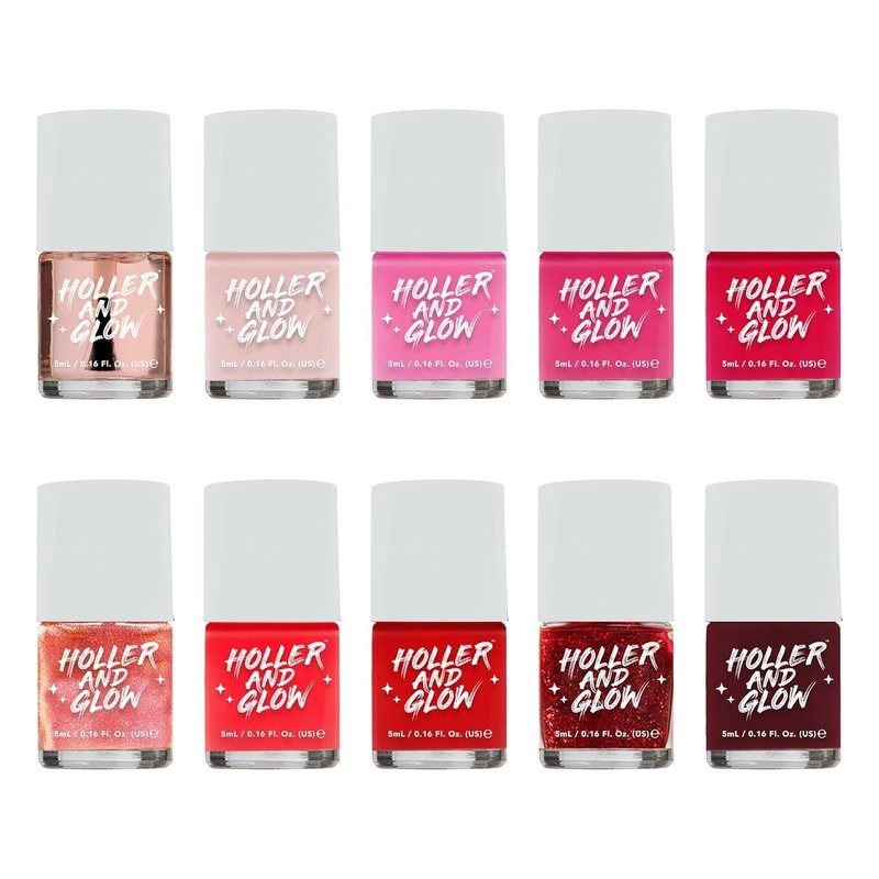 Festive Reds Mini Nail Polish Gift Set - 2-in-1 Base & Top Coat, Long Wear Quick Dry | 10 Piece Kit for Teen Girls & Women