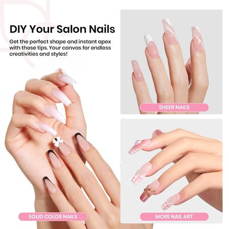 Beetles Tipex Gel Nail Kit: Medium Coffin Nail Tips C Curved Fake Tips, Pre Building Fake Nails with Uv Nail Glue，LED Nail Lamp, Base Coat, Nail File Available for Home DIY or Salon Use 224PCS 16Sizes