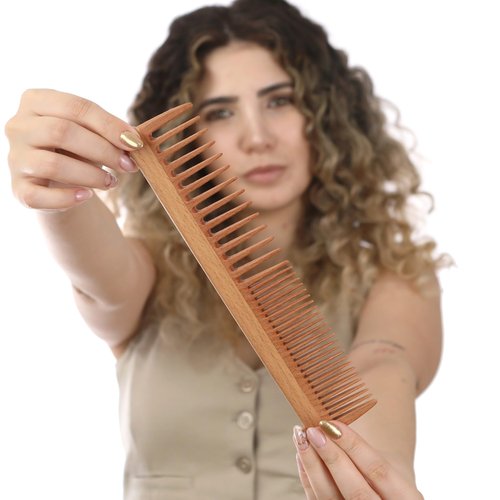 Wide Tooth Wooden Comb | Cepillo Ancho de Madera para Cabello | Natural Hairbrush | Vintage Style Hairbrush | Wood Comb for Gentle Styling | Anti-Static Hair Comb (Sparse and Dense Tooth)