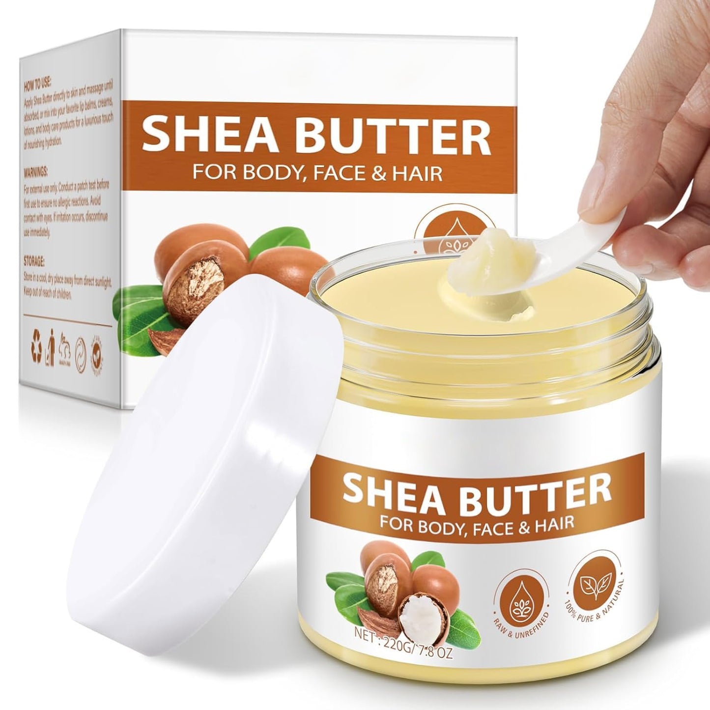 ZIXAOK Organic Raw Shea Butter, 100% Pure & Unrefined - For Intense Moisture on Dry Skin, Hair & Lips, Natural DIY Body Butter Base, Rich in Vitamins A, E, F, 7.8 oz