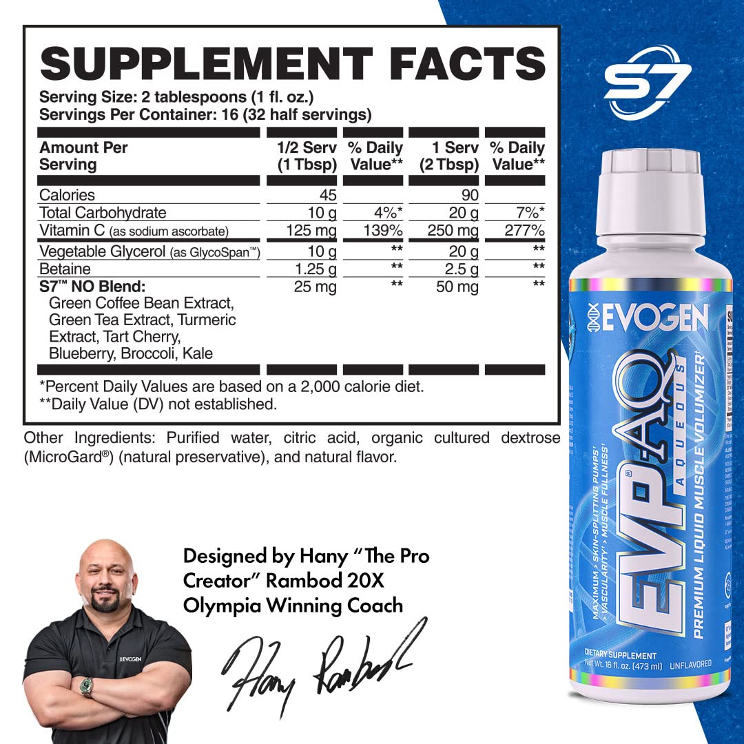 Evogen EVP AQ - Liquid Glycerol Muscle Volumizer | Pre Workout for Pumps, Vascularity, & Hydration | Premium Preworkout for Men & Women | Unflavored | 16 fl oz