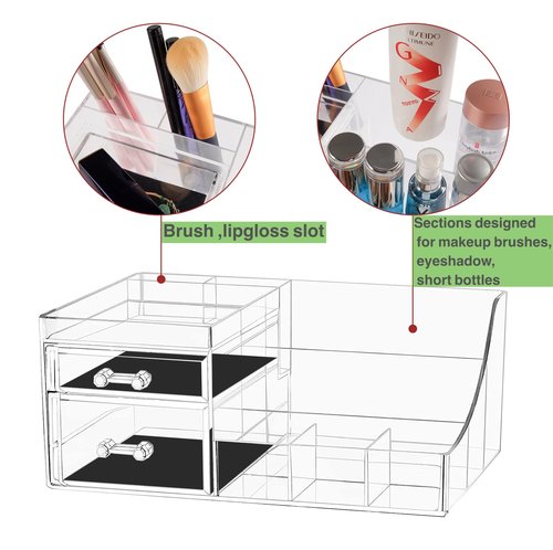 Simbuy Clear Makeup Organizer and Storage Cosmetics Organizer with Drawers, Bathroom Counter or Dresser, Vanity Holder for Lipstick, Brushes, Lotions, Eyeshadow, Nail Polish and Jewelry