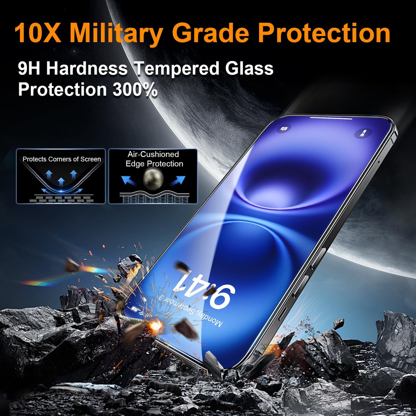 OneFish Screen Protector for iphone 13 Pro Max/14 Plus, 9H Hardness, HD Clarity Tempered Glass Film with Auto Dust-Elimination, Bubble Free, Easy Installation,2Pack