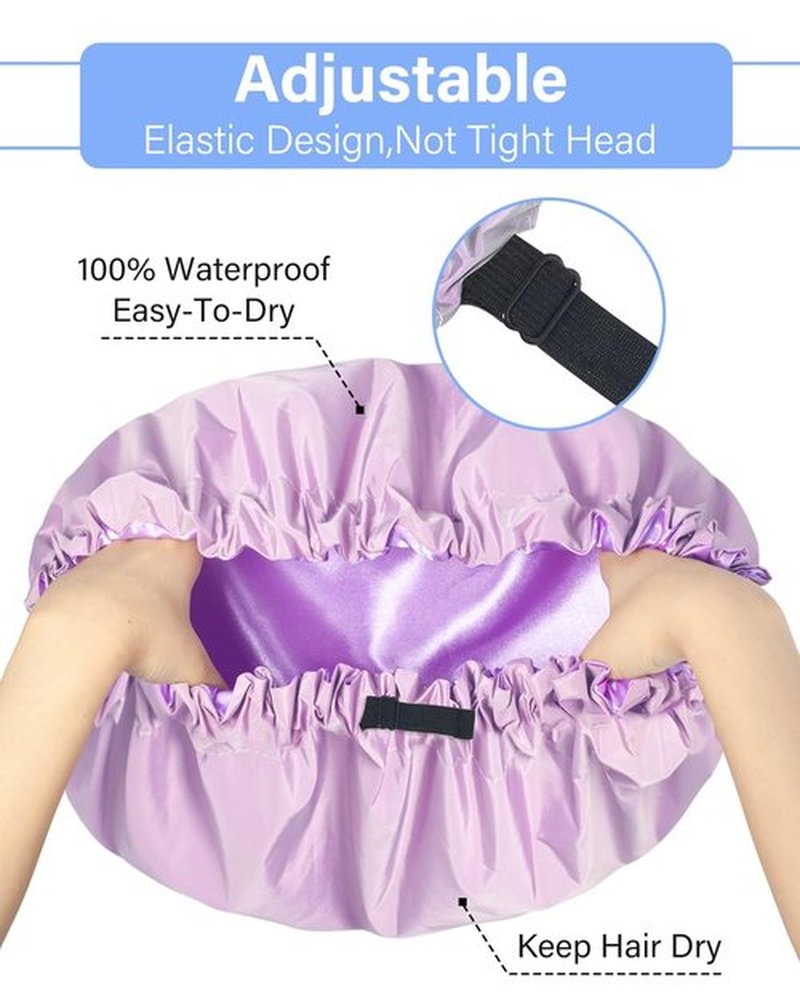 Aquior Shower Cap,Extra Adjustable Shower Caps for Women Double-Layer Waterproof Reusable Hair Cap, Large Size Hair Cap for All Hair,for Girls Spa Bath,Soft and Comfortable (Purple)
