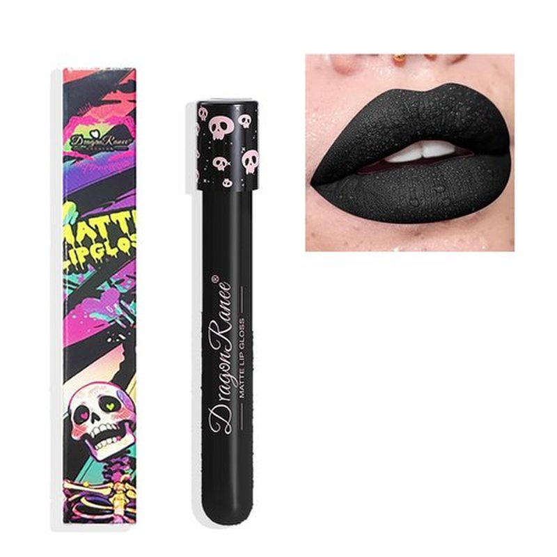 Easilydays Black Halloween Matte Liquid Lipstick, Velvet & Metallic Colors, for Glossy Radiant & Full Matte Lip Gloss, Non-Stick Cup Long Wear Lip Glaze, High Pigmented Bold Goth Cosplay Makeup, #06
