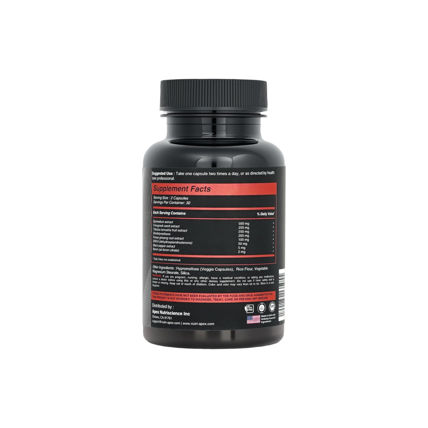 Nutri Apex Testosterone Supplement for Men – Natural Herbal Blend with Fenugreek, Tribulus, Panax Ginseng & DHEA – Supports Energy, Stamina & Healthy T-Levels – 60 Veggie Capsules, Made in USA