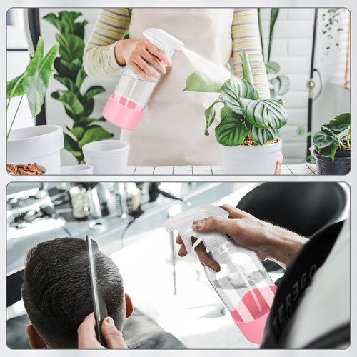 Rionisor Glass Spray Bottles with Silicone Sleeve Protection, Empty 16 oz Refillable Containers, Reusable Spray Bottles with Adjustable Nozzle for Hair, Cleaning Solutions, 3 Pack Pink