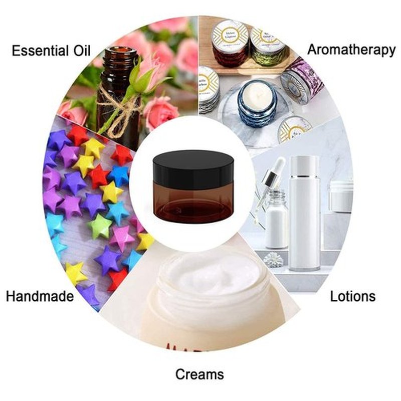 1 oz Amber Plastic Cosmetic Jars Leak Proof Container with Black Lid for Cream, Lotion, Powder, ointment, Beauty Products etc, 6 Pcs.