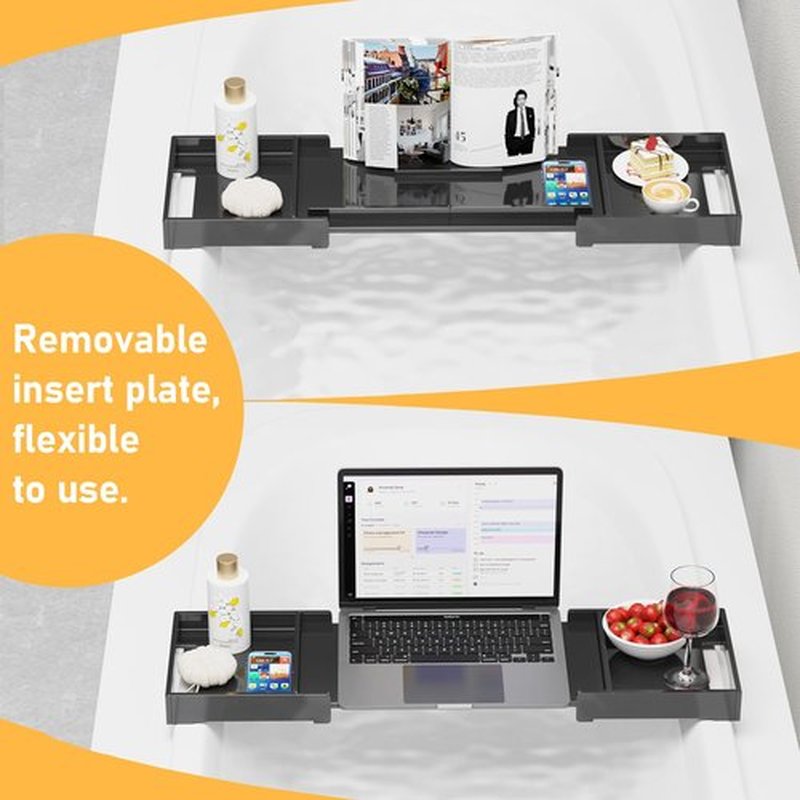 Bathtub Tray Caddy Table for Tub - Rulyyo Tub Tray Bath Caddy Tray for Bathtub, Black 18-32.5 Inch Expandable Over The Tub Bath Tray for Bathtub, Waterproof Bathtub Caddy Tray for Luxury Bath