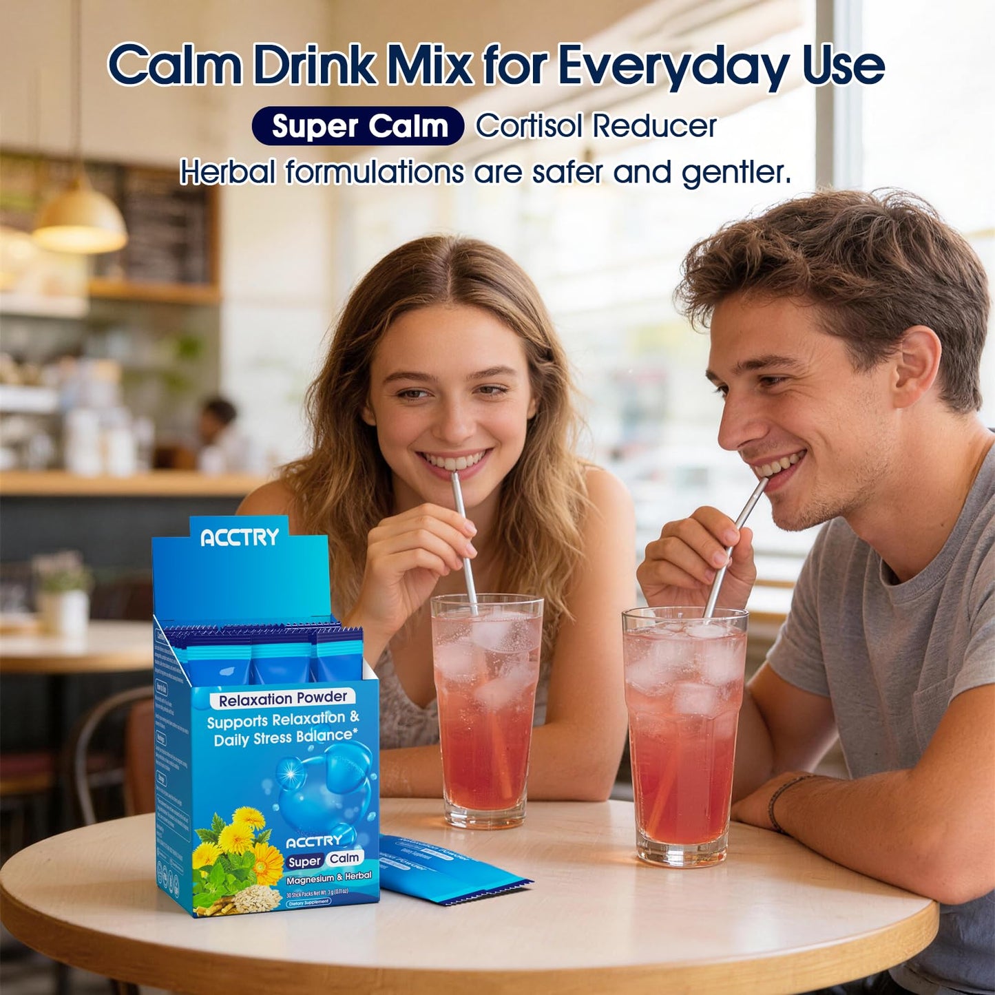 Acctry Super Calm,Cortisol Reducer,Magnesium Complex(Glycinate, Malate & Taurate) for Women and Men,Ashwagandha Root Extract,Lemon Balm, Vitamin D3 & Zinc,No Sugar,30 Servings,Raspberry Lemonade