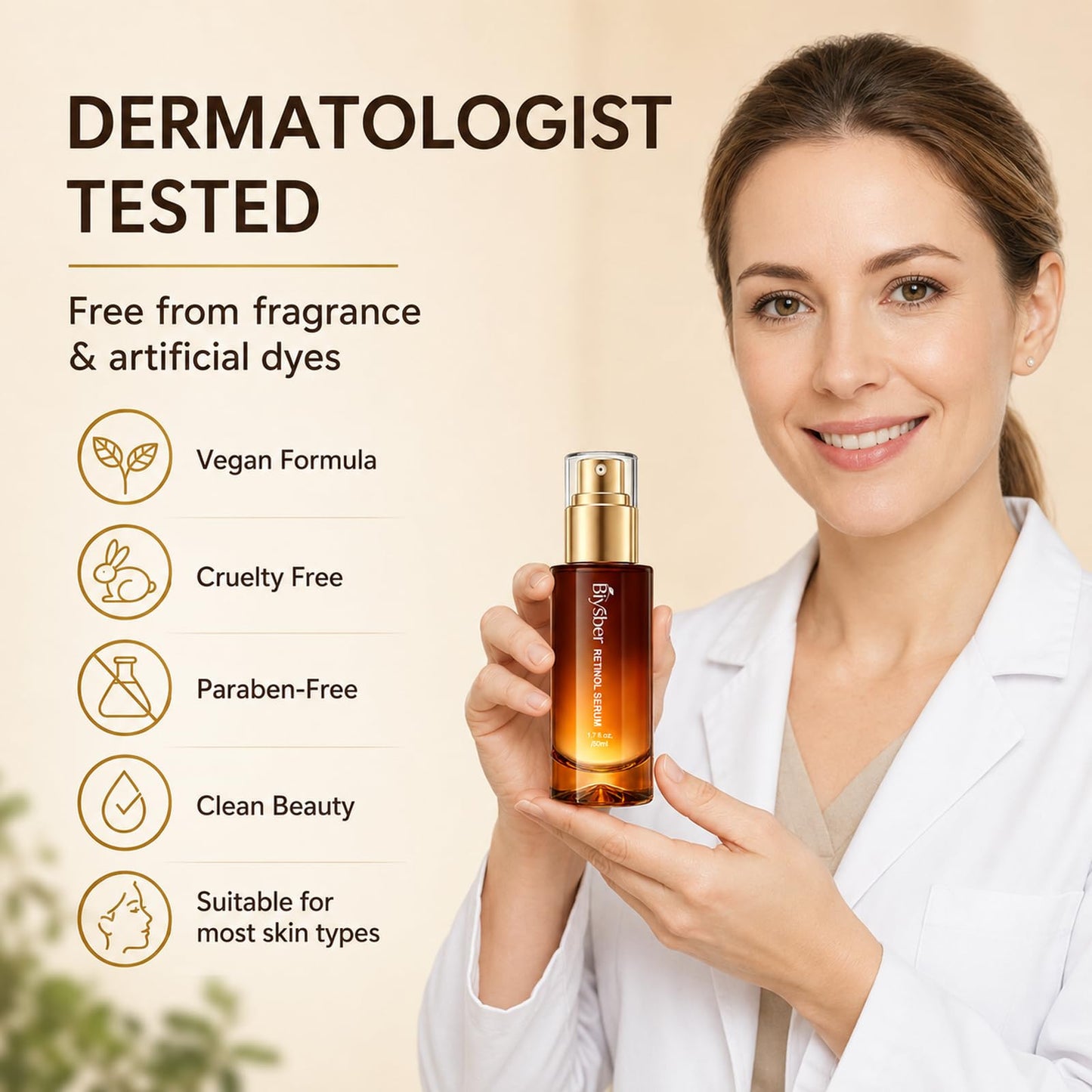 BIYSBER Retinol Collagen Serum for Face: Anti Aging & Anti Wrinkle Repair Peptide Serum - Day/Night Facial Firming Neck Plump Skin Care for Women/Men (1.69 Fl Oz)