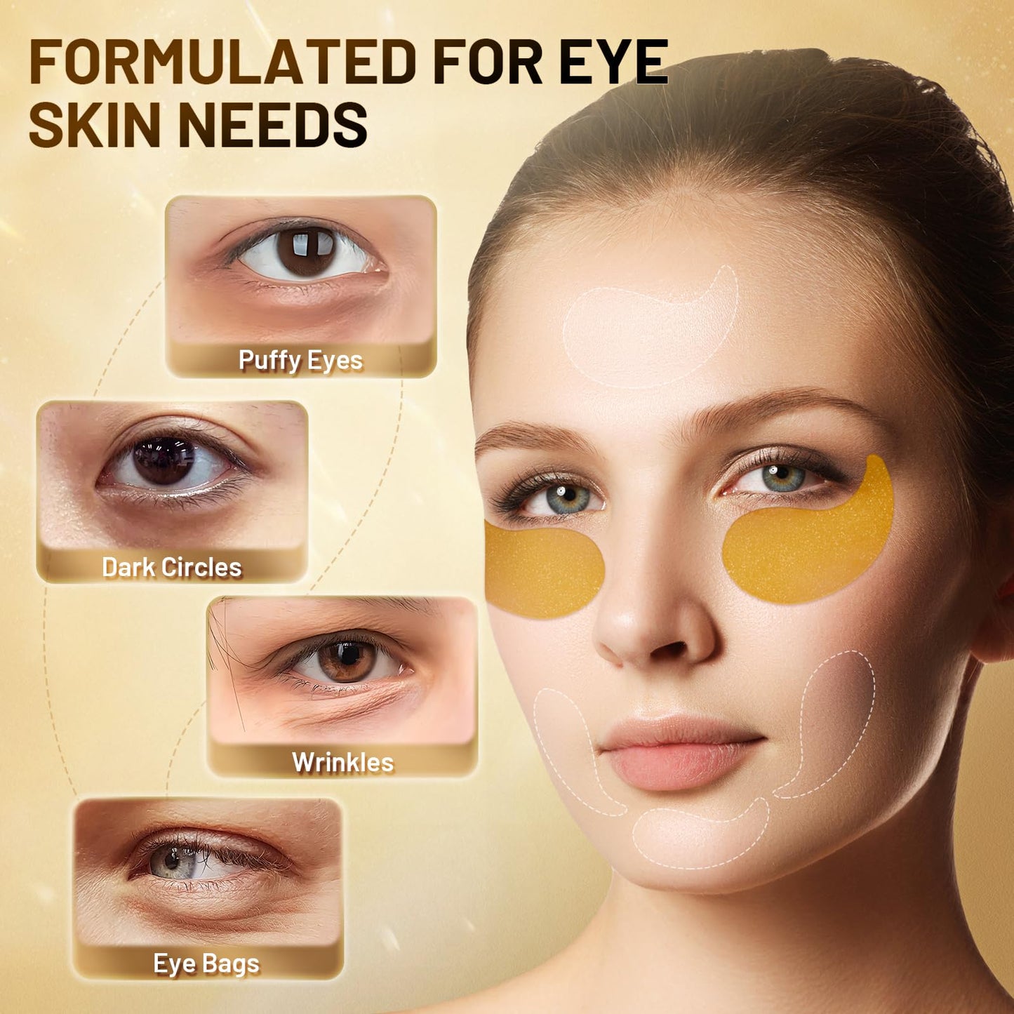 YOYORY Under Eye Patches Masks - for Dark Circles, Puffy Eyes, Fine Lines, Wrinkles, Eye Bags Treatment with Collagen and Hyaluronic Acid,Firming & Cooling, Moisturizing and Hydrating (60 Pcs) GOLD4
