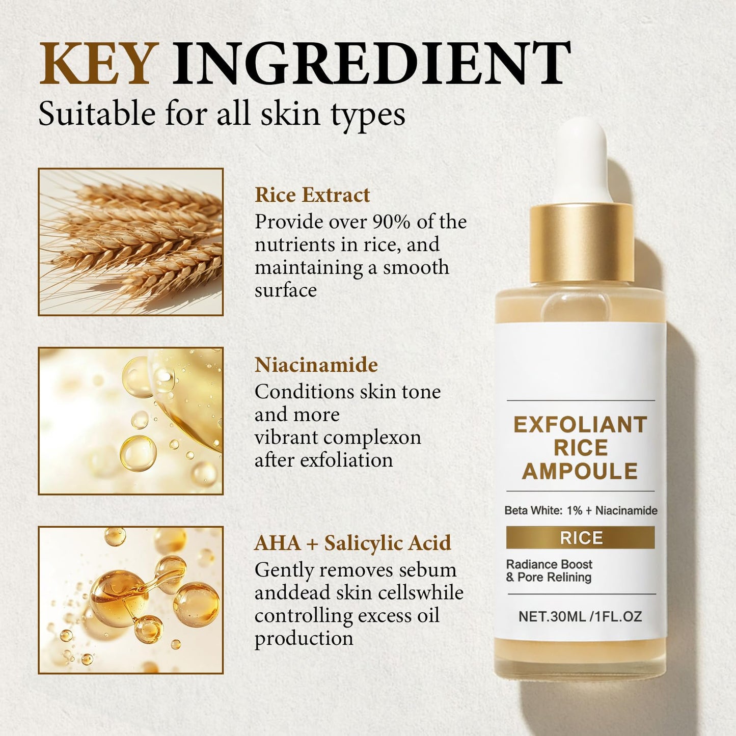 Glow Rice Peeling Ampoule, Soft Exfoliating Face & Body, Peel Shot Glow Scrub, Remove Dead Skin Cells Serum, Gentle Hydrating Formula for All Skin Types, 30ML