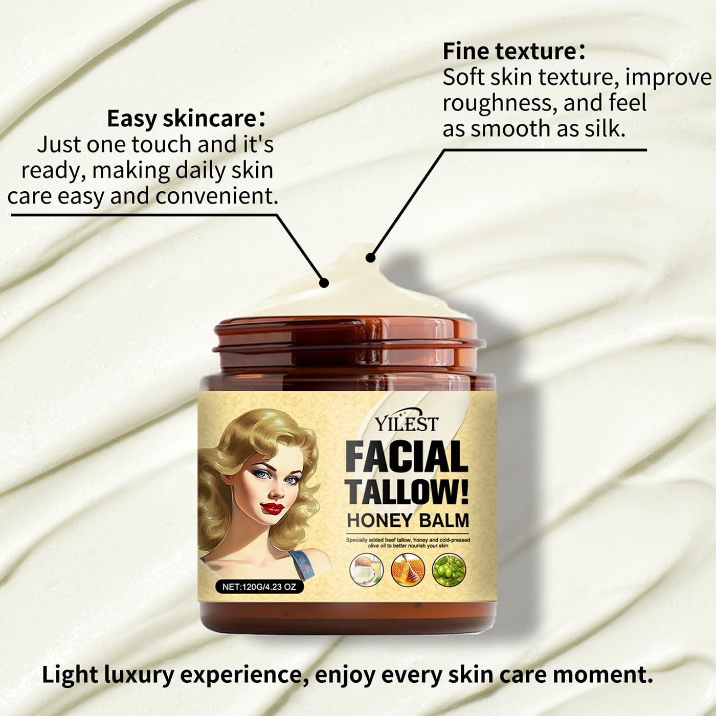 Vivipop Tallow and Honey Balm - Beef Tallow for Skin 4OZ, 2025 Natural Tallow Face Moisturizer for Cracked, Dry Skin, Organic Hydrating Deeply Moisturizing Beef Tallow Cream for Face & Body Skin Care