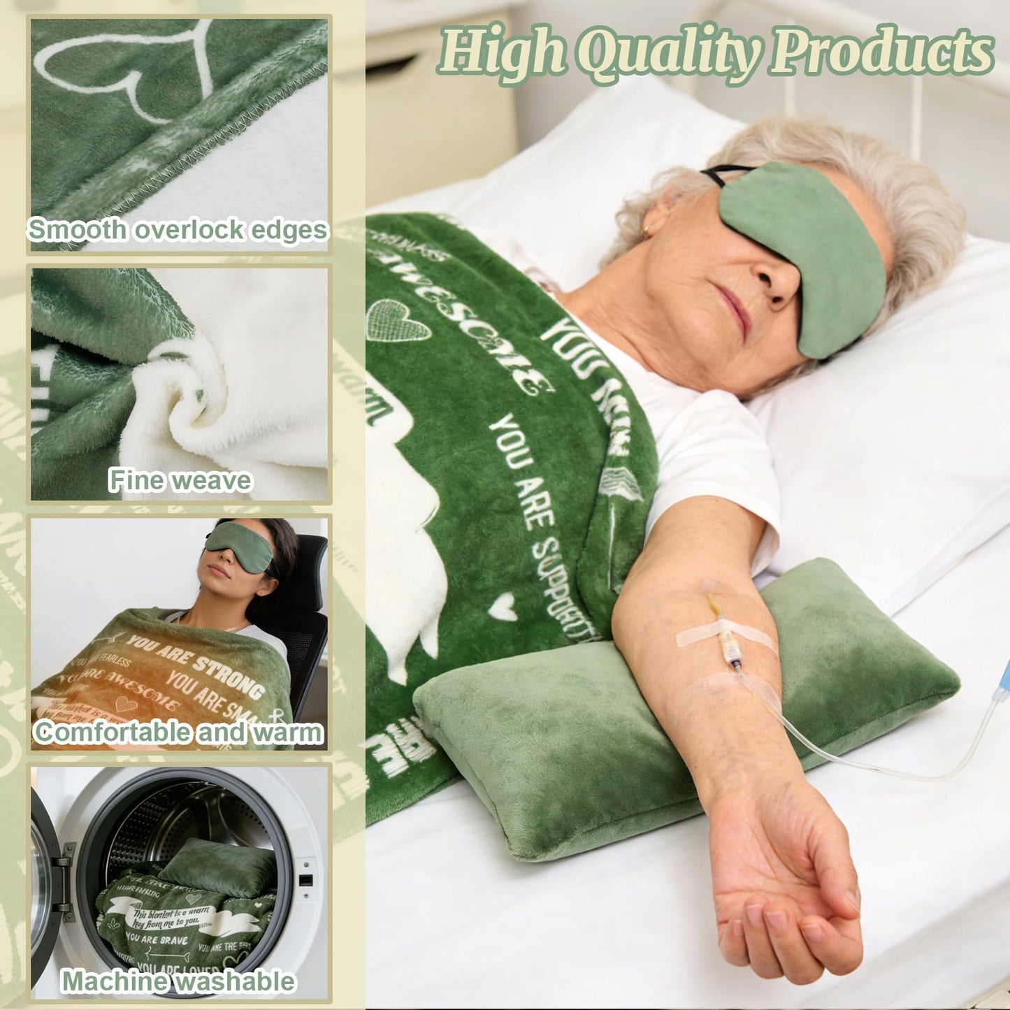 RoamReady Get Well Soon Gift Baskets for Women, Thinking of You, Cancer Care Gifts for Family Friends Sister, 8pcs Care Package With Small Pillow for Travel, Hug Blanket, Pocket Hug Token, Canvas Bag