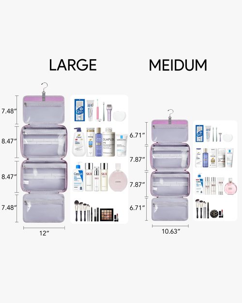 OlarHike Travel Toiletry Hanging Bag Waterproof, Makeup bag, Toiletries, Jewelry, Travel Essentials 3 in 1 Packing Organizers, Cosmetic Travel-Sized Container, Medium for Women Light Purple