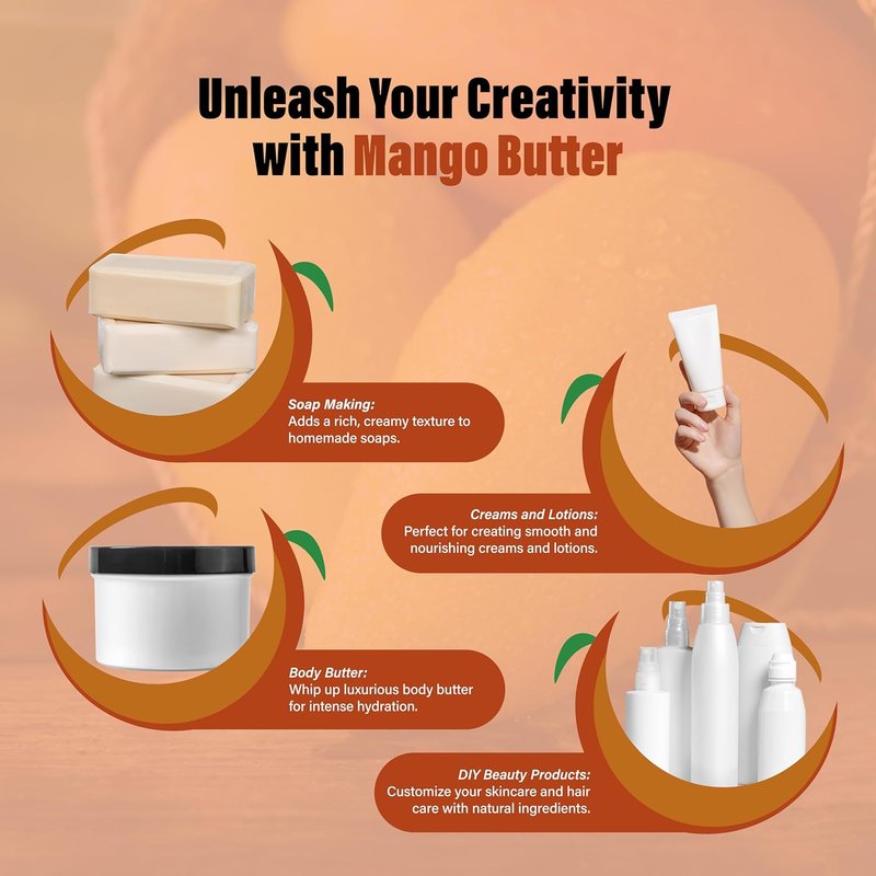 Raw Mango Butter 2 lbs - 100% Pure Natural Unrefined for Skin & Hair Care | DIY Soap Making & Body Butters