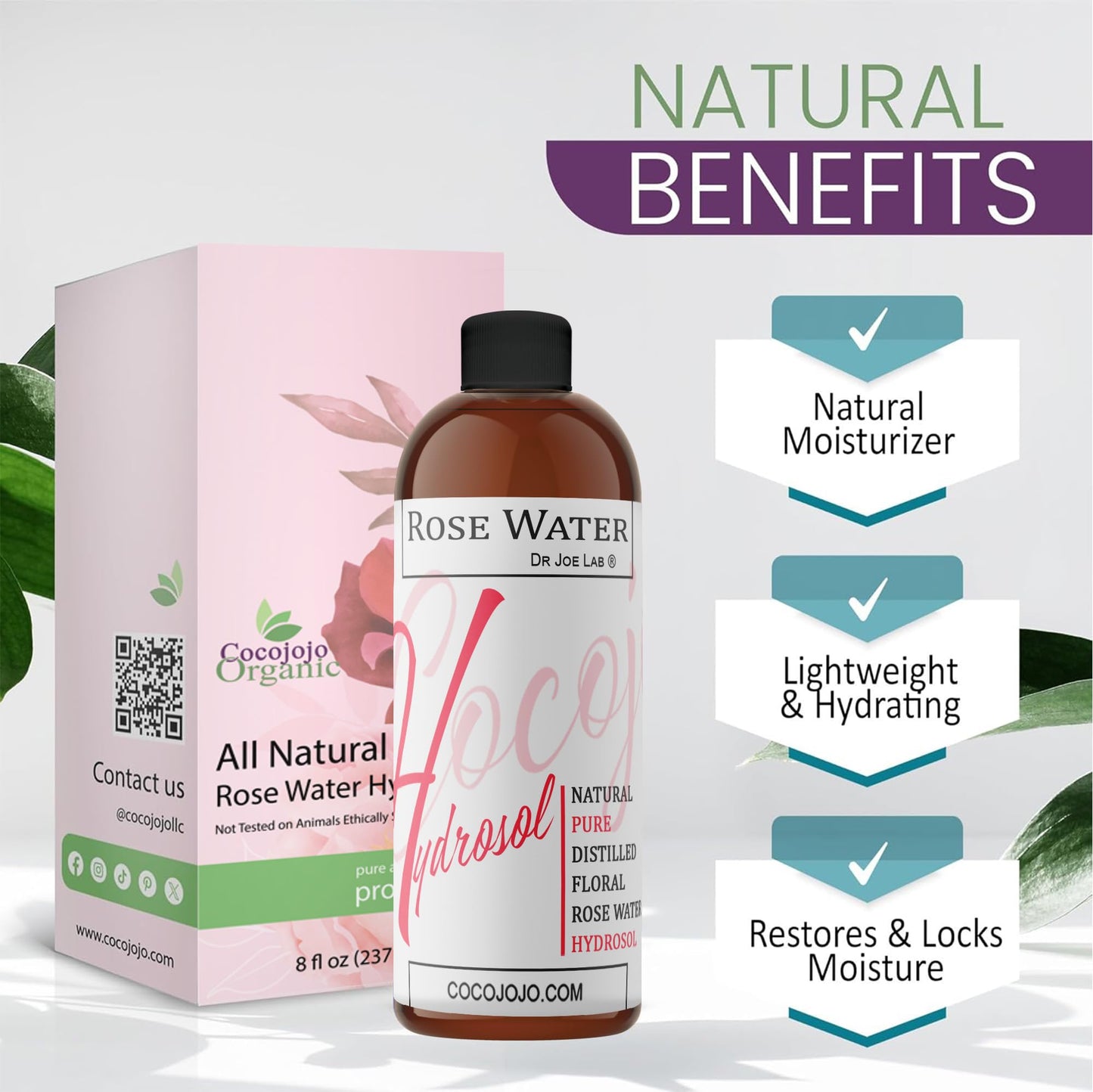 Rose Water Hydrosol - 8 oz & Sprayer - 100% Natural Pure Steam Distilled Bulgarian Rosewater Facial Floral Hydrating Toner Mist - Face Skin Hair Locs Dreads Body Bath Spray Spritz - Packaging May Vary