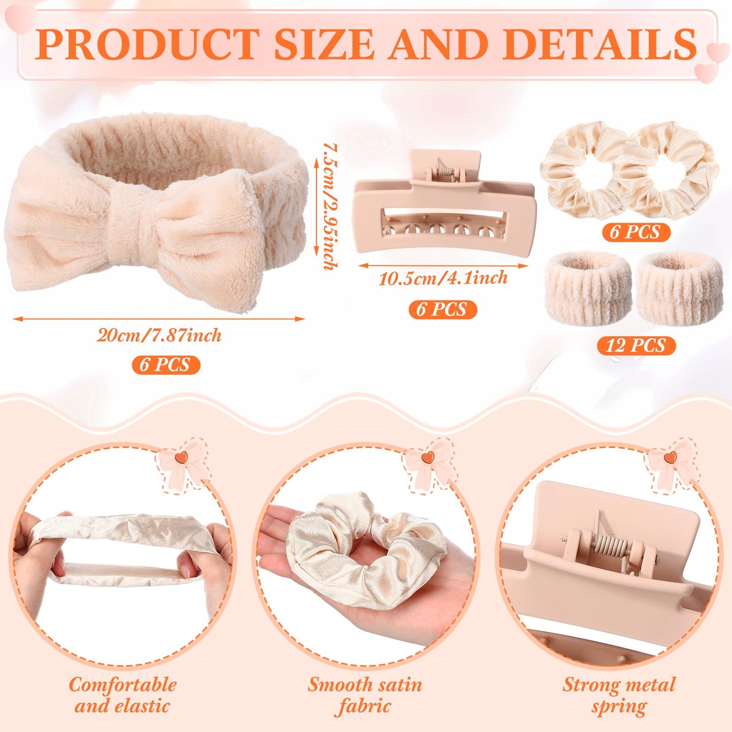 Suncalla 48 Pcs Spa Party Favors Bridesmaid Proposal Gifts Sleepover Party Supplies Bow Headband Scrunchies Jewelry Case Makeup Bag Mirror for Women Slumber Birthday Return Gifts (Beige)