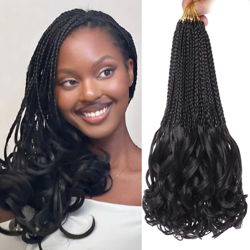 COOKOO 10 Inch 9 Packs (135 Strands) Pre Looped French Curl Crochet Braids Black French Curls Crochet Box Braid with Curly Wave Ends Pre-braided Goddess Box Braids Synthetic Hair Extensions 1B#