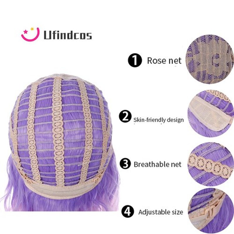 Ufindcos Purple Wig for Children Short Lavender Wig Short Curly Wavy Kids Wig Girls Side Part 13 Inches Synthetic Wig with Wig Cap