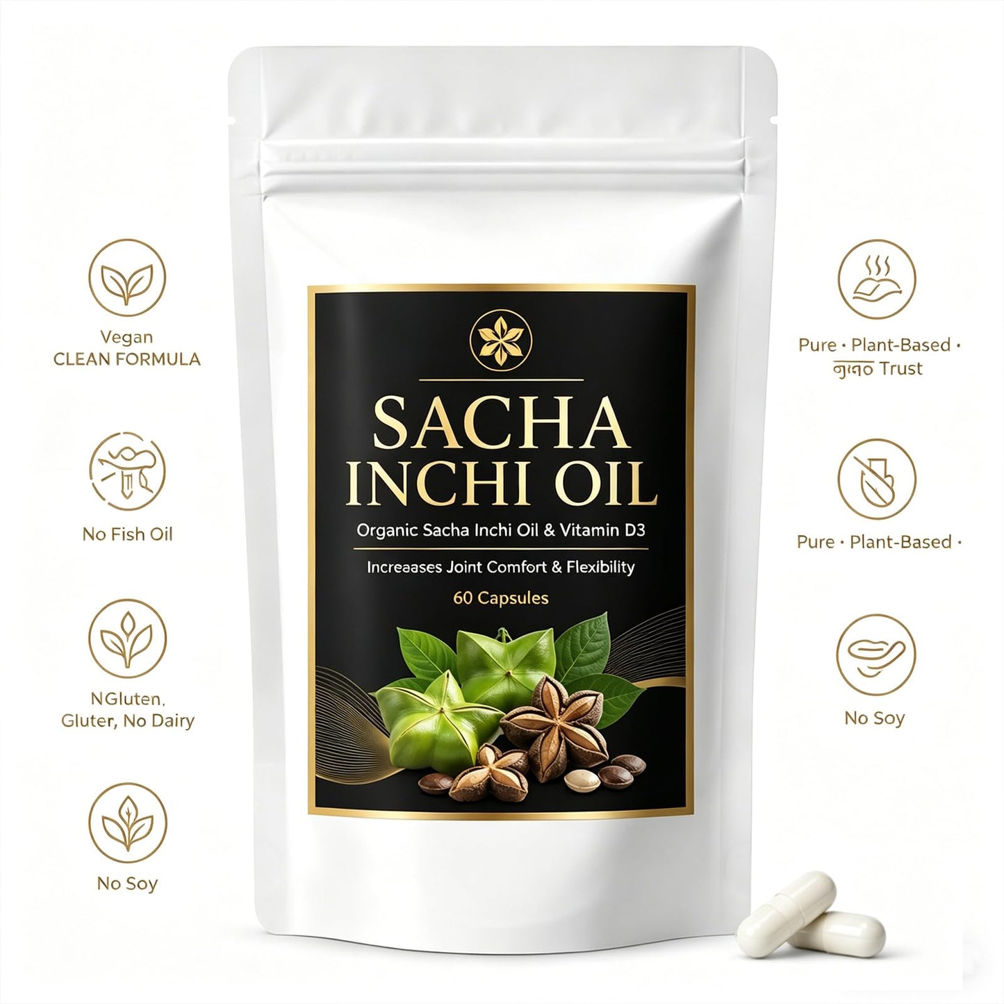 Roreiye Organic Sacha Inchi Oil & Vitamin D3, No Fish Oil, 60 Capsule