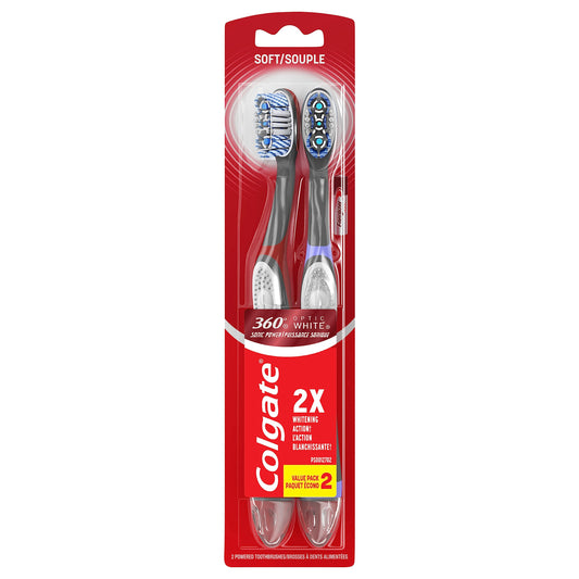Colgate, 360 Optic White Sonic Battery Powered Vibrating Toothbrush Soft, 2 Count