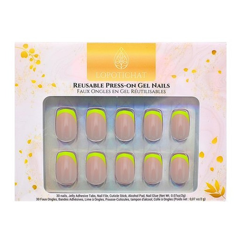 Lopotichat Ultra-Resistant Gel Press-On Nails Set - 30 Nails in 15 Sizes for Perfect & Natural Fit - Reusable Manicure for DIY Salon-Quality Nails at Home (DayDream Glow)