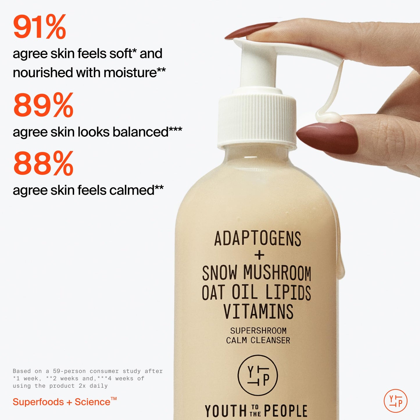Youth To The People Supershroom Facial Cleanser Travel - Adaptogens + Snow Mushroom Oat Oil Lipids Vitamins Face Wash, Nourishing Makeup Remover for Dry + Sensitive Skin, Soothes Redness - 2 fl oz