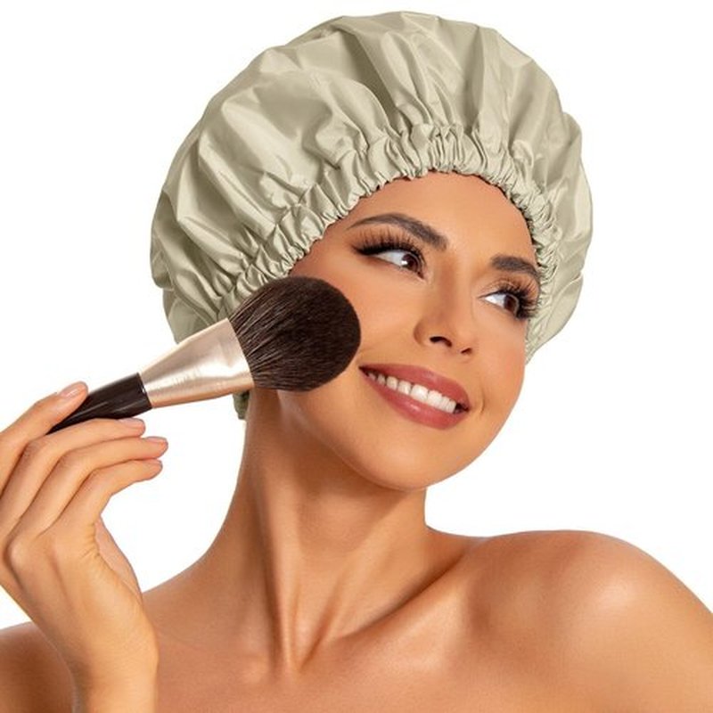 Reusable Shower Cap for Women, Large Waterproof Shower Bonnet Washable Elastic Band Bath Hair Hat for Long Hair, Braids(Gray Yellow)